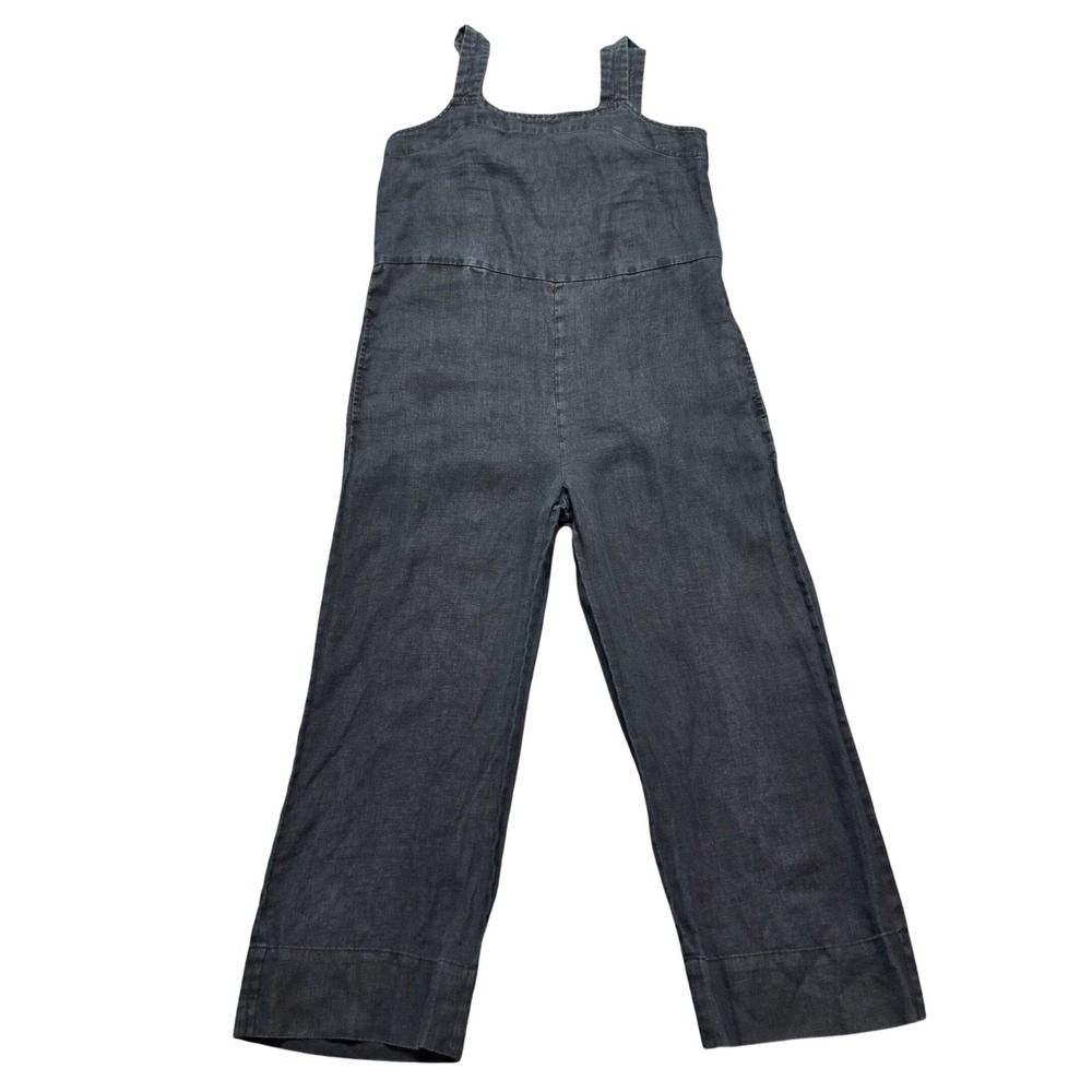 Everlane Linen Jumpsuit Womens 0P Black Excellent Wide Leg Sleeveless Cropped